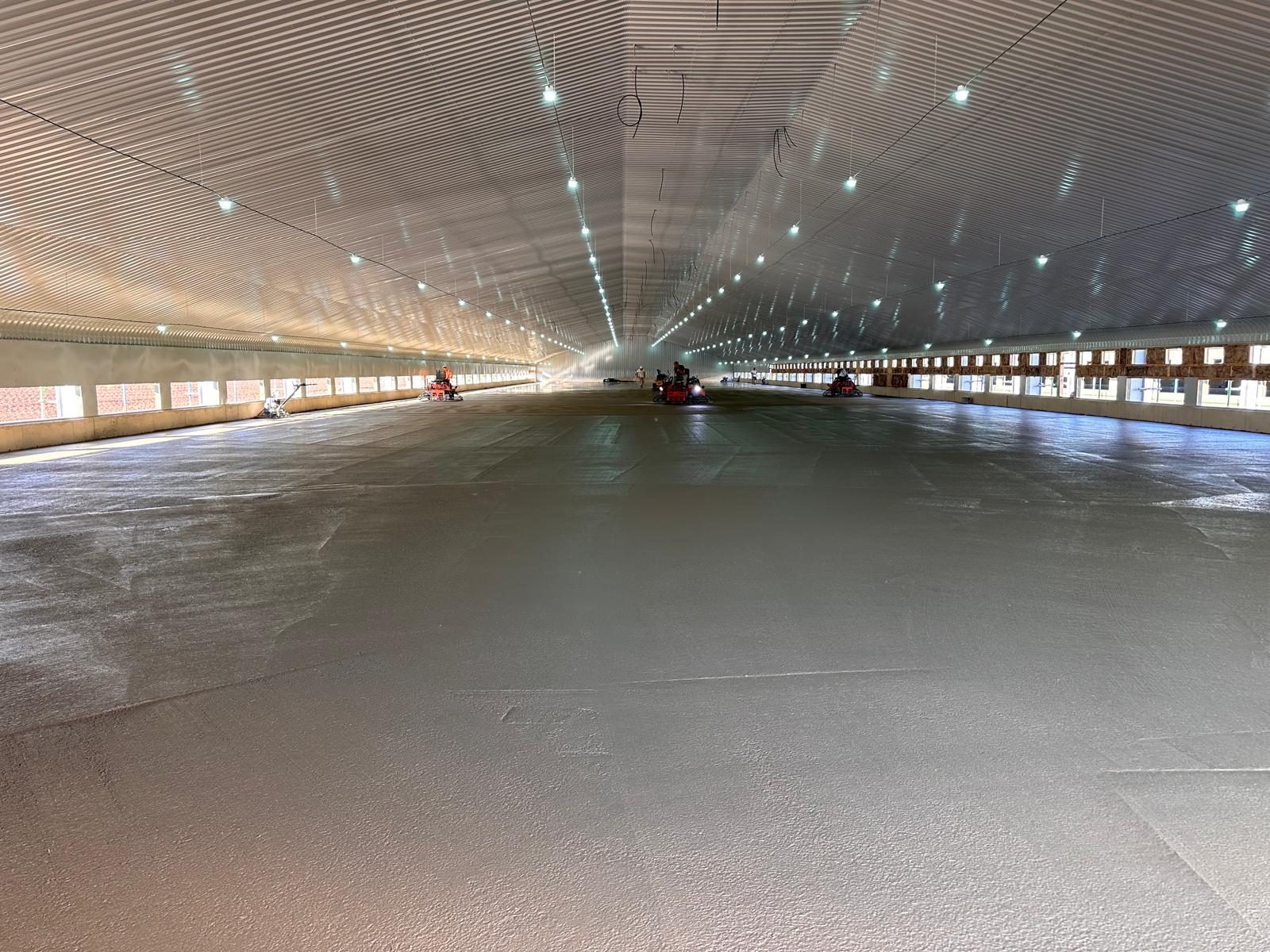 Floor laid along a long shed with side windows